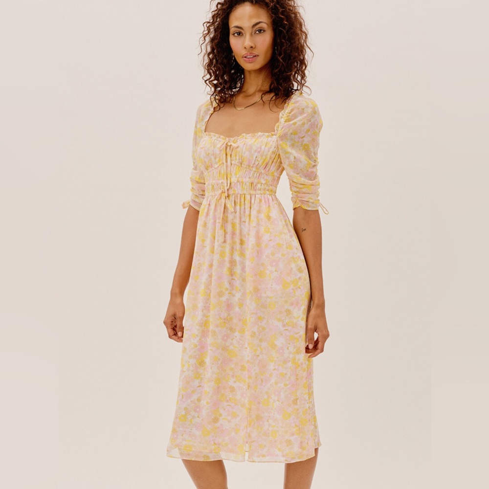 For Love and Lemons pink and yellow midi dress
